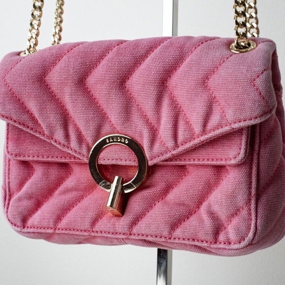 Sandro Yza Quilted Canvas Shoulder Bag Pink - Picture 8 of 13